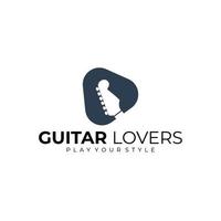 Inspiration für das Logo-Design von Gitarrenliebhabern. Kopfplatte mit Gitarren-Pick-Logo-Vorlage. Vektor-Illustration vektor