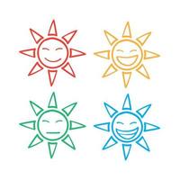 handritad solen emoticon serie ikon med doodle stil vektor
