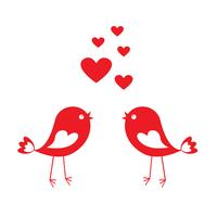 Älska söta fåglar med röda hjärtan vektor