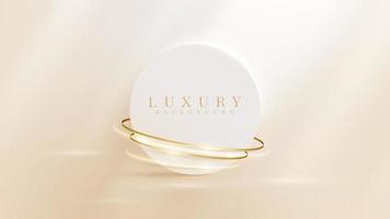 kreisrahmen mit goldbanddekoration und glitzerndem lichteffektelement. cremefarbener luxushintergrund. vektor