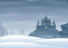 jul vinter slott siluett på kullen vektor