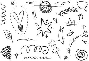 abstrakta pilar, band, kronor, hjärtan, explosioner och andra element i handritad stil för konceptdesign. doodle illustration. vektor mall för dekoration