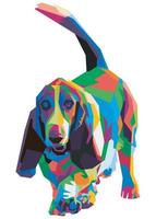 Bunter Basset-Hundekopf mit coolem Hintergrund im Pop-Art-Stil. wpap-Stil vektor