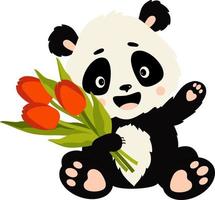 Panda mit Blumen. Vektor-Illustration. Panda-Charakter im flachen Stil vektor