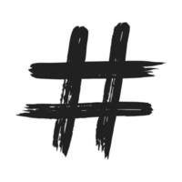 hand gezeichneter pinselstrich schmutzige kunst hashtag symbol symbol zeichen isoliert auf weißem hintergrund. Schwarz-Weiß-Zusammensetzung des Symbol-Hashtags vektor