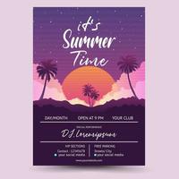 Sommerfest-Flyer mit Kokosnussbaum-Silhouette-Hintergrund vektor