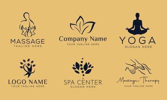 uppsättning spa element handritad logotyp med kropp och blad. logotyp för spa och skönhetssalong, boutique, massageterapi, ekologisk butik, avkoppling, kvinnans kropp, yoga, kosmetikaaffär. gratis vektor