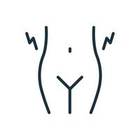 Symbol für Bauchschmerzen während der Menstruationslinie. Lineares Piktogramm des prämenstruellen Syndroms. Bauchschmerzen und Menstruationskrämpfe Schmerzen Gliederungssymbol. isolierte vektorillustration vektor