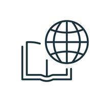 Symbol für internationale Bildungslinie. Globales Lernen, Fernunterricht und Online-Kurse. Akademie online lernen und Bibliothek. offenes Buch mit linearem Globus-Symbol. Vektor-Illustration vektor