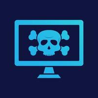 Symbol für Virenwarnung. Computer mit Virus. Cyber-Angriff-Warnsymbol mit Totenkopf. Phishing-Betrugskonzept. Hackerangriffe, Phishing und Betrug. Vektor-Illustration. vektor