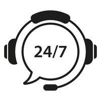 Support-Kunde 24 7 Zeilensymbol. Kopfhörer mit Blase rund um die Uhr Hotline-Konzept. Help-Service-Call-Center-Logo. Telefonzentrale für Hilfekunden anmelden. isolierte Vektorillustration. vektor