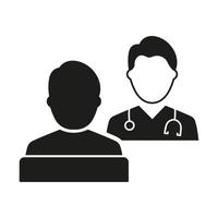 Krankenhausarzt Beratung Patient Silhouette Symbol. beratung von patient und arzt mit stethoskop schwarzem piktogramm. Symbol für den Gesundheitsdialog. isolierte Vektorillustration. vektor