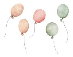 Reihe von bunten Luftballons. Aquarellillustration. vektor