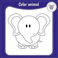 sött tecknat djur - målarbok för barn. pedagogiskt spel för barn. vektor illustration. färg elefant