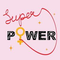 Super Frauenpower. Illustration mit handgeschriebenem Text und weiblichem Geschlechtszeichen auf rosa Hintergrund. feminismus-konzeptillustration. für Hintergründe, Karten, Flyer, Anzeigen. Vektor-Illustration vektor