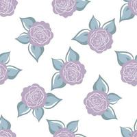 Nahtloses Muster mit violetten Rosen, grauen Blättern. Hand zeichnen Blume. Linienbürstenstil. Vektor-Hintergrund. für Verpackungen, Stofftextilien, Verpackungsdesign, Tapeten, Kleiderdruck, digitales Papier vektor