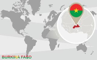 Weltkarte mit vergrößertem Burkina Faso vektor