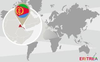 världskarta med förstorade eritrea vektor