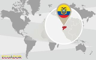 Weltkarte mit vergrößertem Ecuador vektor