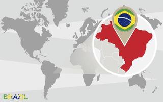 världskarta med förstorade Brasilien vektor