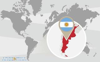 Weltkarte mit vergrößertem Argentinien vektor