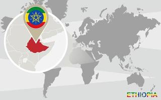 Weltkarte mit vergrößertem Äthiopien vektor