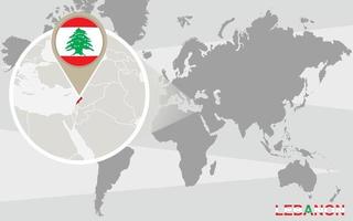 världskarta med förstorat Libanon vektor