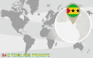 världskarta med förstorad Sao Tomé och Principe vektor