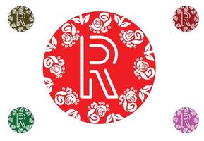 bokstaven r med blomma logotyp och ikon grafisk designmall vektor