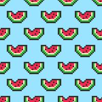 Pixelkunstwassermelone schneidet nahtloses Muster vektor