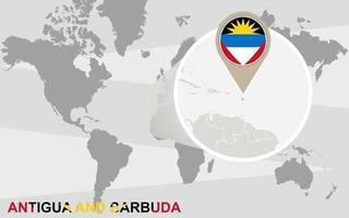 Weltkarte mit vergrößertem Antigua und Barbuda vektor