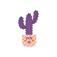 süßer kaktus im topf, vektorflache illustration im handgezeichneten stil vektor