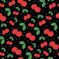 nahtlose Muster von roten Kirschen Beeren auf dunklem Hintergrund. Druck für Kinderbekleidungsstoffe, Schlafanzüge, Küchentextilien, Sommerkleider, Papier, Verpackungen. vektorillustration, einfacher stil vektor