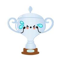 süßer trauriger silberner trophäenpokalcharakter. vektor hand gezeichnete karikatur kawaii charakter illustration symbol. isoliert auf weißem Hintergrund. trauriges goldenes trophäenpokalcharakterkonzept