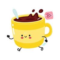 süße lustige laufende gelbe tasse tee. vektor hand gezeichnete karikatur kawaii charakter illustration symbol. isoliert auf weißem Hintergrund. Führen Sie das Konzept einer gelben Tasse Tee aus