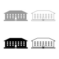 skolbyggnad ikonuppsättning grå svart färg vektor