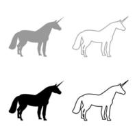 Einhorn-Icon-Set graue schwarze Farbe vektor