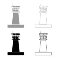 flygplats kontrolltorn kontrolltorn flygtrafik Ikonuppsättning svart grå färg vektor illustration platt stil bild
