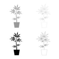 Topf Marihuana Cannabic im Topf Hanf Icon Set schwarz grau Farbe Vektor Illustration Flat Style Image