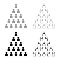 människor pyramid ikonuppsättning grå svart färg vektor