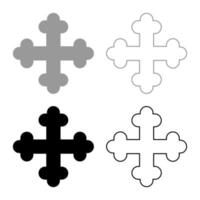 cross trefoil shamrock kors monogram religiösa kors ikonuppsättning svart grå färg vektor illustration platt stil bild