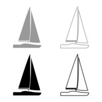 yacht ikonuppsättning grå svart färg vektor