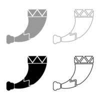 horn viking ikonuppsättning grå svart färg illustration kontur platt stil enkel bild vektor