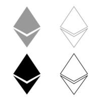 Etherium Icon Set graue schwarze Farbe vektor