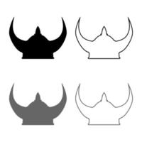 Wikinger-Helm-Icon-Set Grau Schwarz Farbe Abbildung Umriss Flat Style simple Image vektor