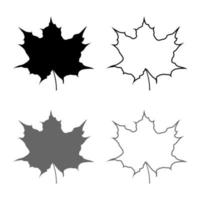lönnlöv siluett ikonuppsättning grå svart färg illustration kontur platt stil enkel bild vektor