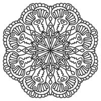 Umriss-Mandala. dekorative runde gekritzelblume lokalisiert auf weißem hintergrund. geometrisches Kreiselement. vektor