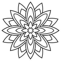 dekorative runde gekritzelblume lokalisiert auf weißem hintergrund. Schwarzes Umriss-Mandala. geometrisches Kreiselement. vektor