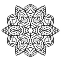 dekorative runde gekritzelblume lokalisiert auf weißem hintergrund. Schwarzes Umriss-Mandala. geometrisches Kreiselement. vektor