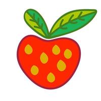 süße bunte Cartoon rote Erdbeere mit grünen Blättern und gelben Samen isoliert auf weißem Hintergrund. vektor
